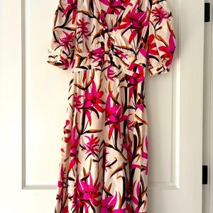Diane Von Furstenberg Pink and Orange Floral Midi Dress